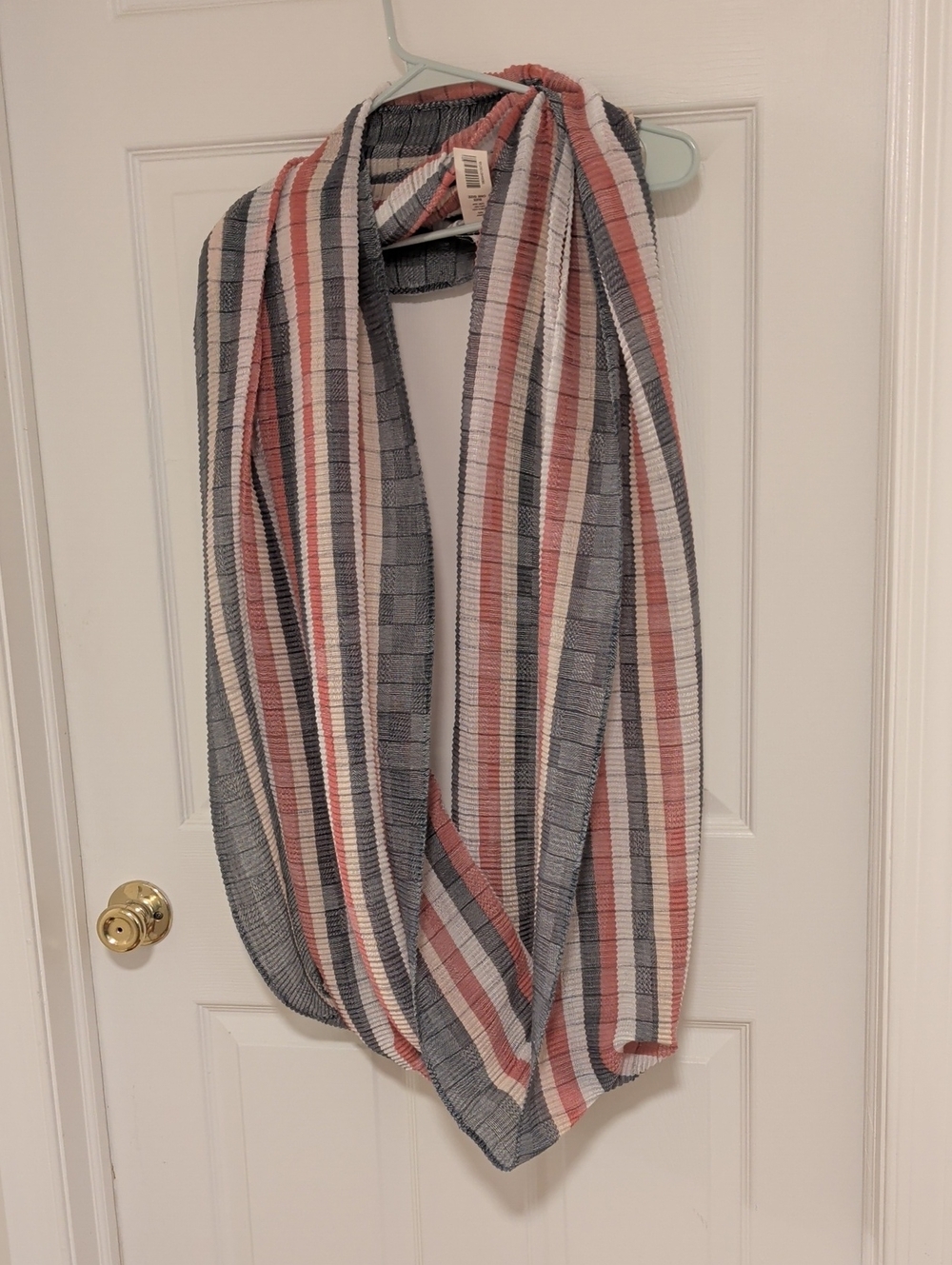 Striped Infinity Scarf - Gray, Cream & Pink